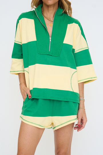 Yarn Dye Stripe Half Zip-Up Top and Shorts Set