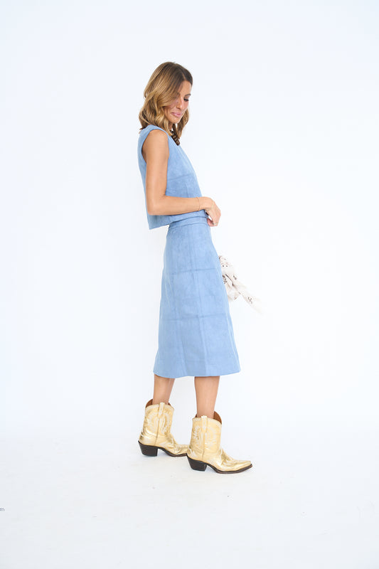 Baby Blue Suede Zipper Skirt