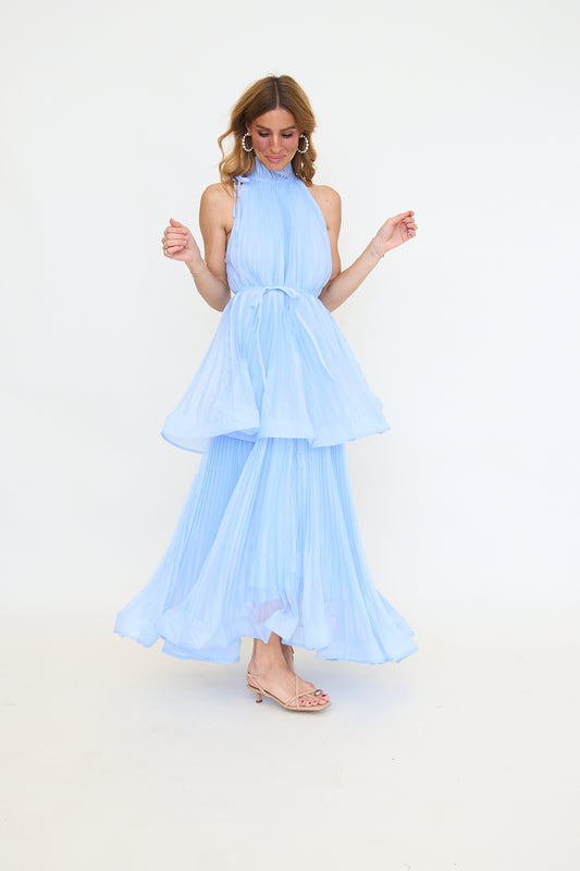 Ruffle Collar Tiered Halter Maxi Dress