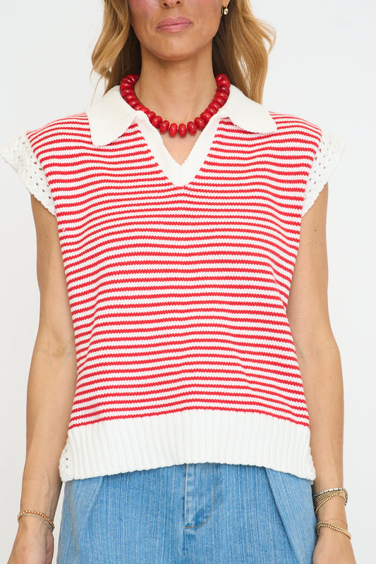 Stripe V-neck Sleeveless Sweater