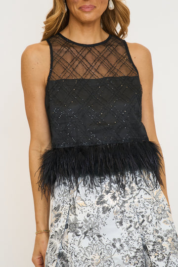 Miley Feather Trim Sleeveless Blouse