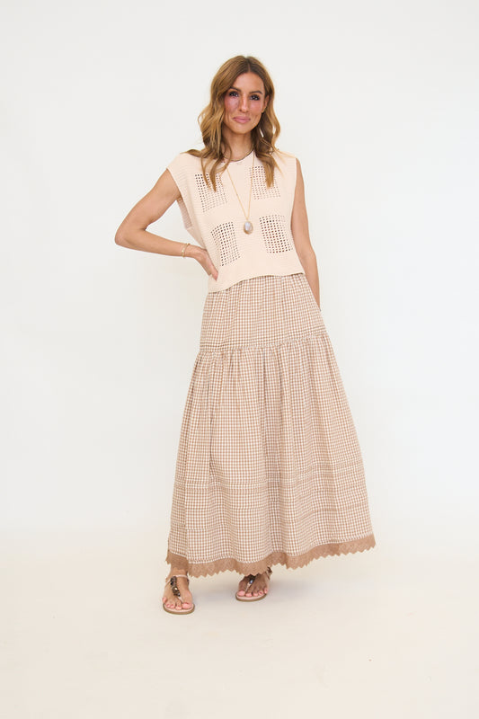 Gingham Tier Maxi Skirt