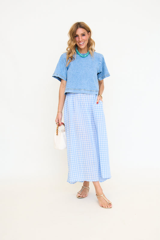 Light Blue Gingham Skirt