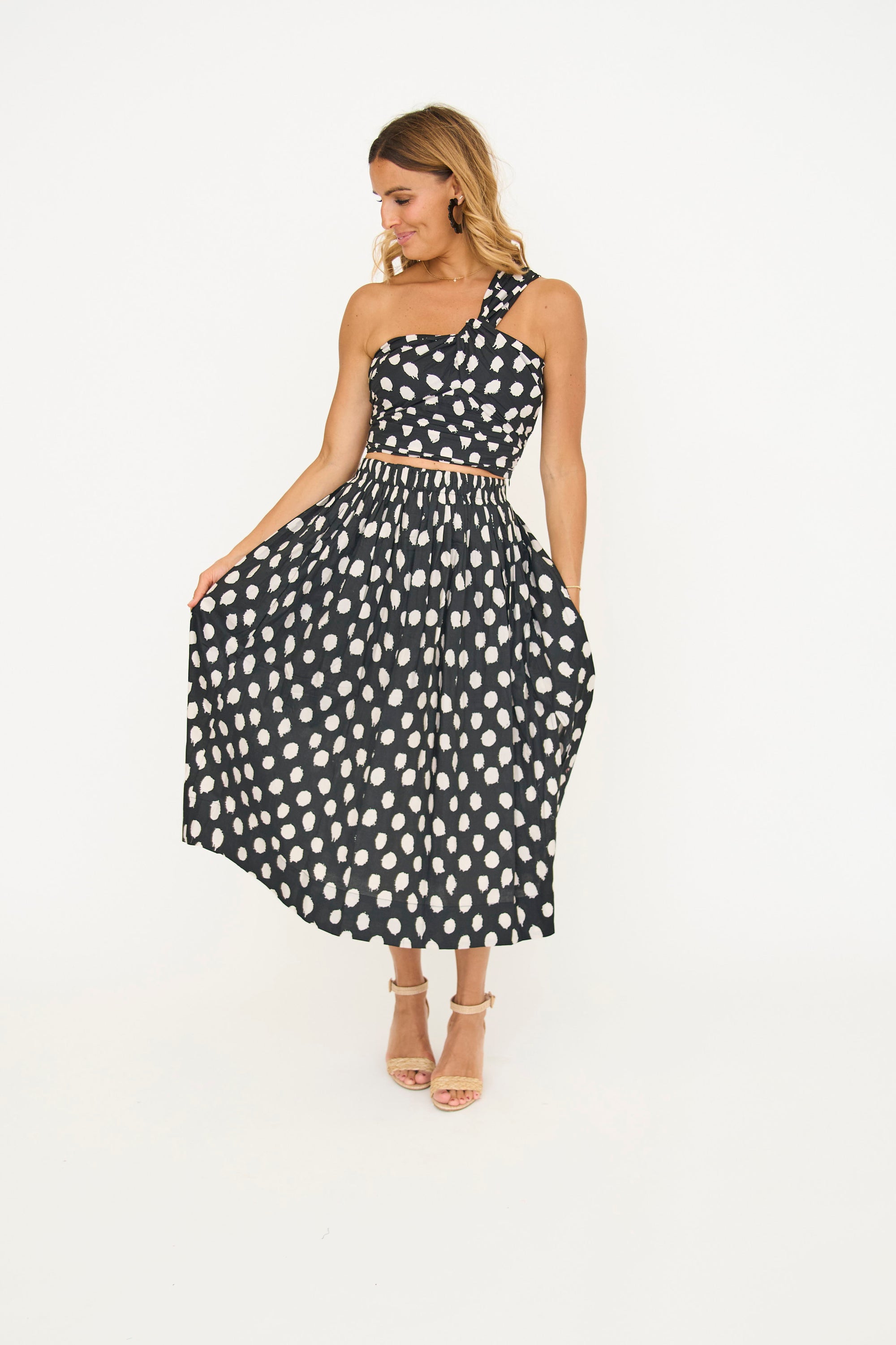 Sophia Polka Dot Print One Shoulder Top