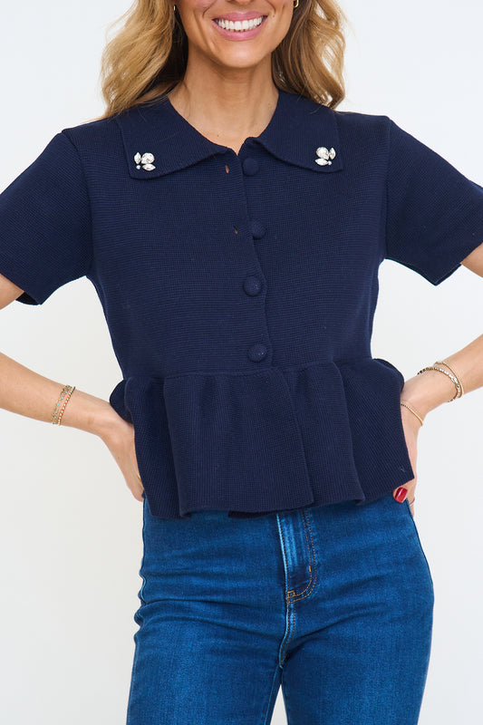 Roxanna Jewel Embellished Peplum Knit Top