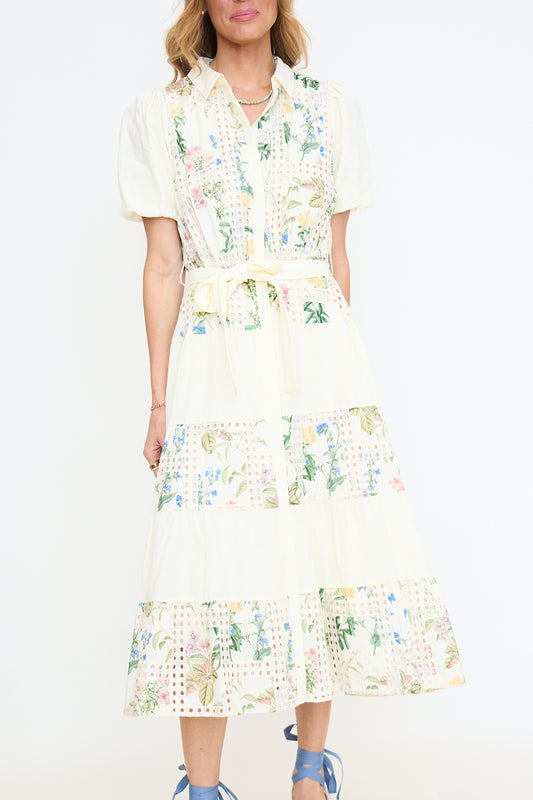 Octavia Embroidery Eyelet Tiered Midi Dress