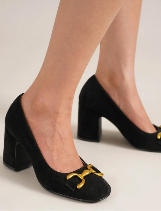 Buckle Suede Block Heel