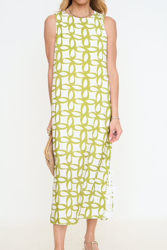 Geometric Printed Sleeveless Midi Dress