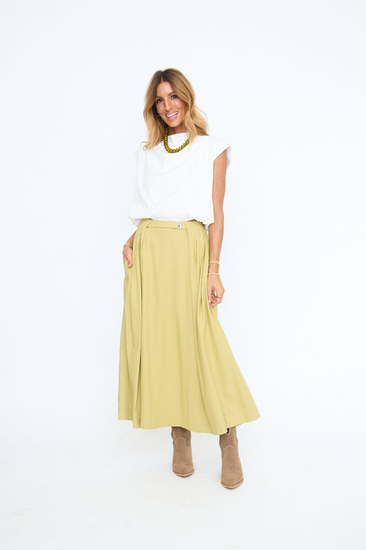 Buckle Detail Midi Skirt