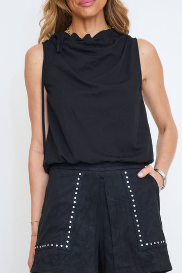 Cinched Mock Neck Sleeveless Top