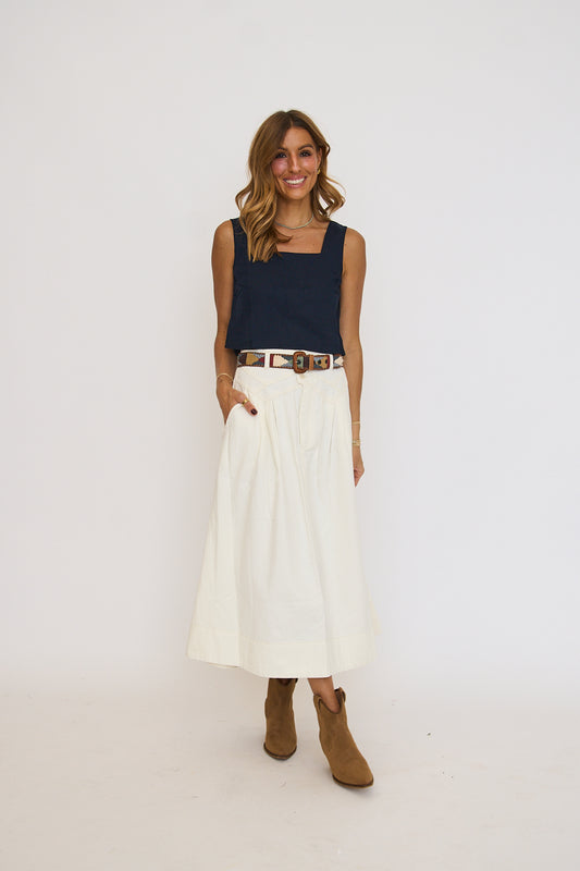 Square Neck Sleeveless Cropped Linen Top - Navy