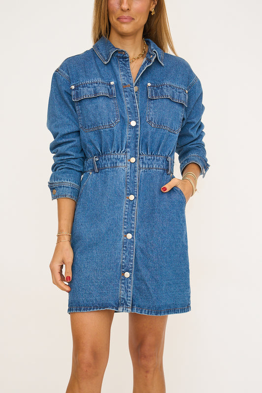 Denim Rivet Detail Mini Dress