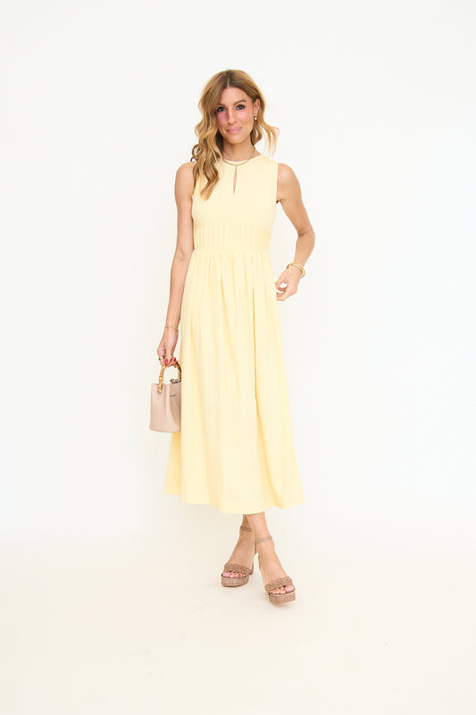 Sleeveless Pintuck Waist Detail Midi Dress