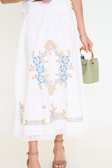 Heirloom Garden Embroidered Midi Skirt