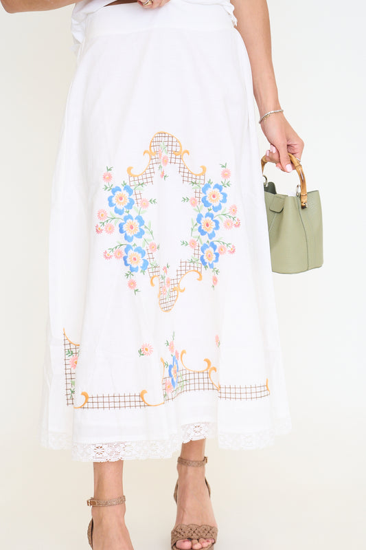 Heirloom Garden Embroidered Midi Skirt