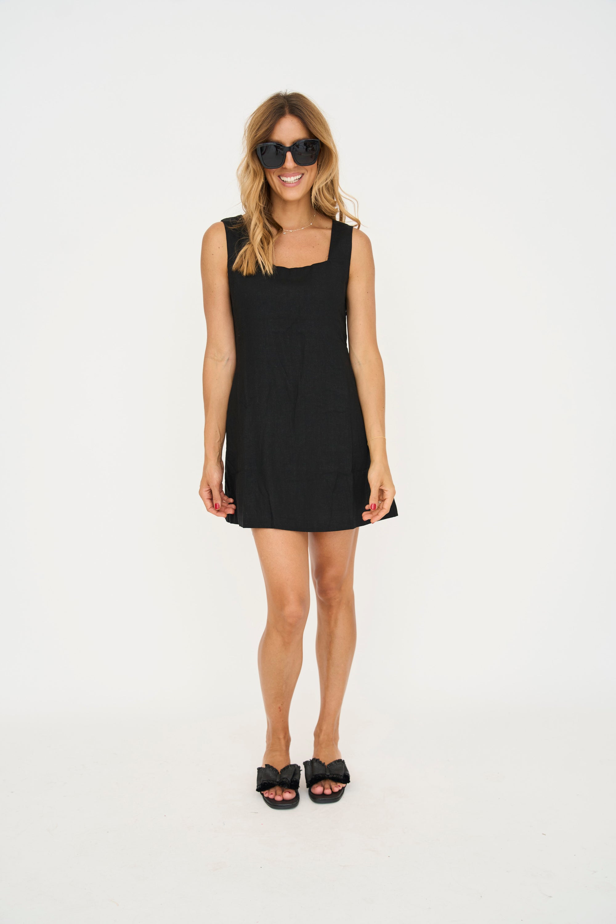 Linen Square Neck Mini Dress