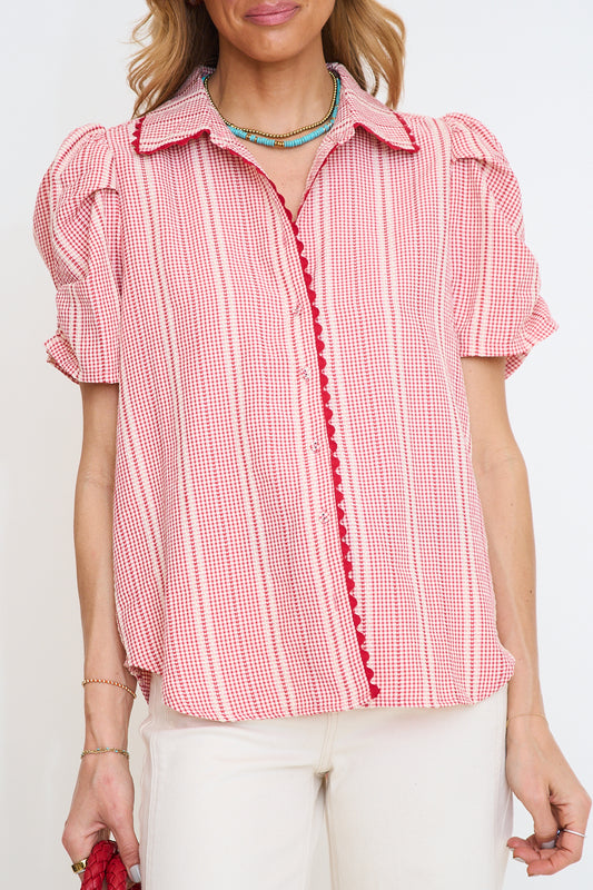 Embroidered Gingham Button Down