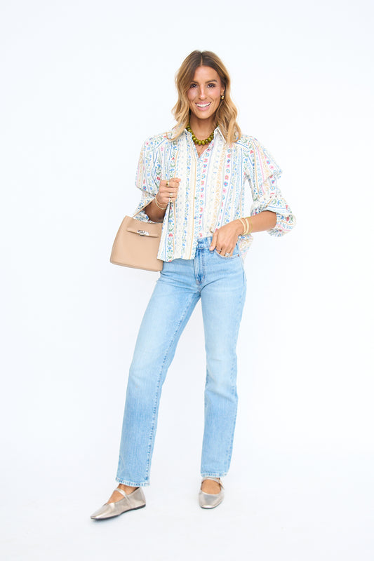 Classic Button Up Top in French Cottage Floral