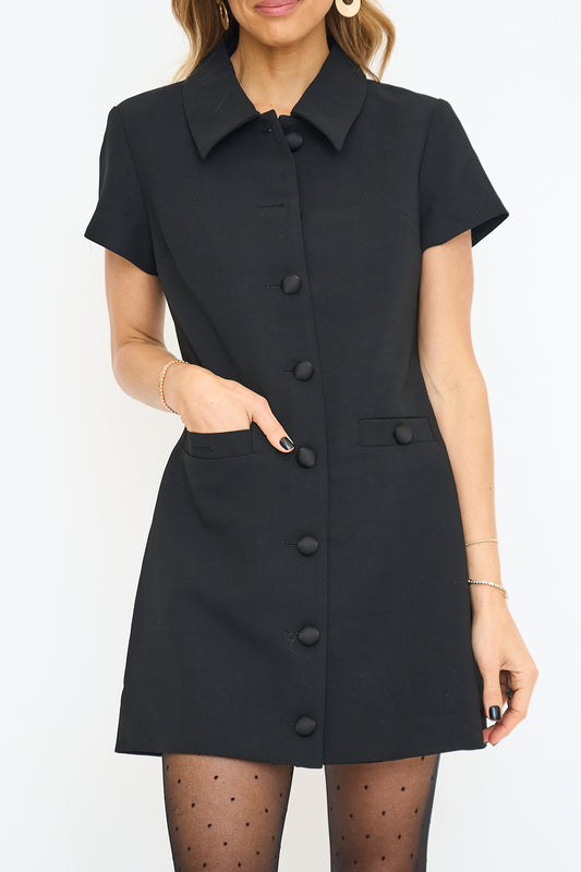Tuxedo Button Collar Mini Dress