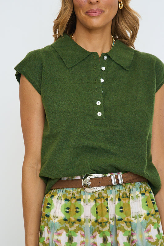 Cap Sleeve Collared Sweater Vest