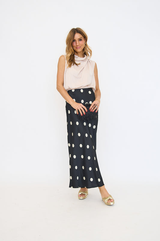 Satin Polka Dot Midi Skirt