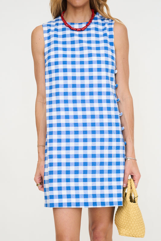 Gingham Mini Dress with Buttons