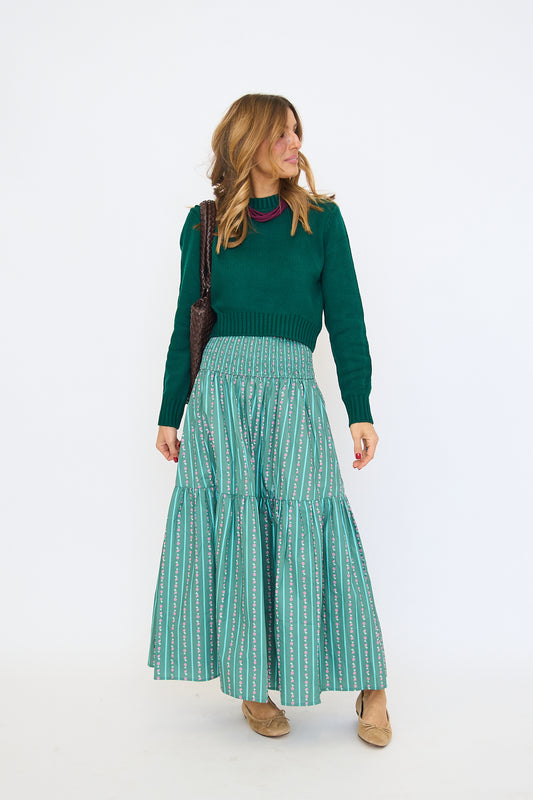 Floral Stripe Tier Smock Maxi Skirt