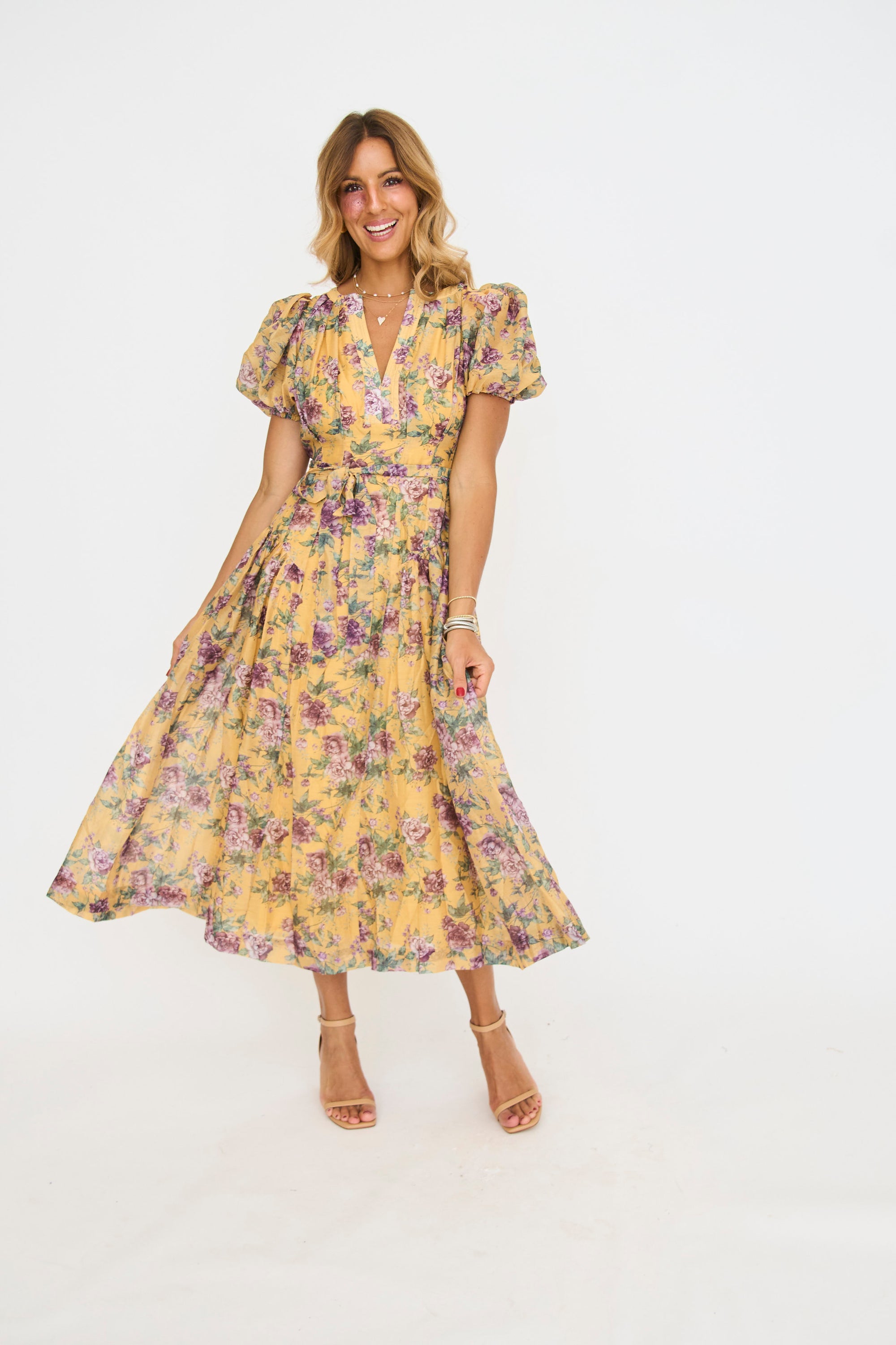 Michelle Floral Belted Midi Dress