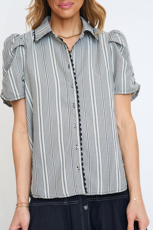 Embroidered Gingham Button Down