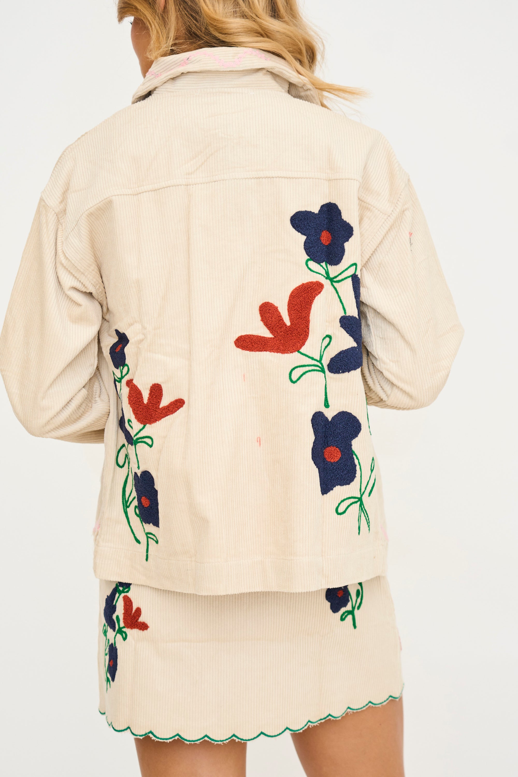 Corduroy Jacket w/ Floral Embroidery