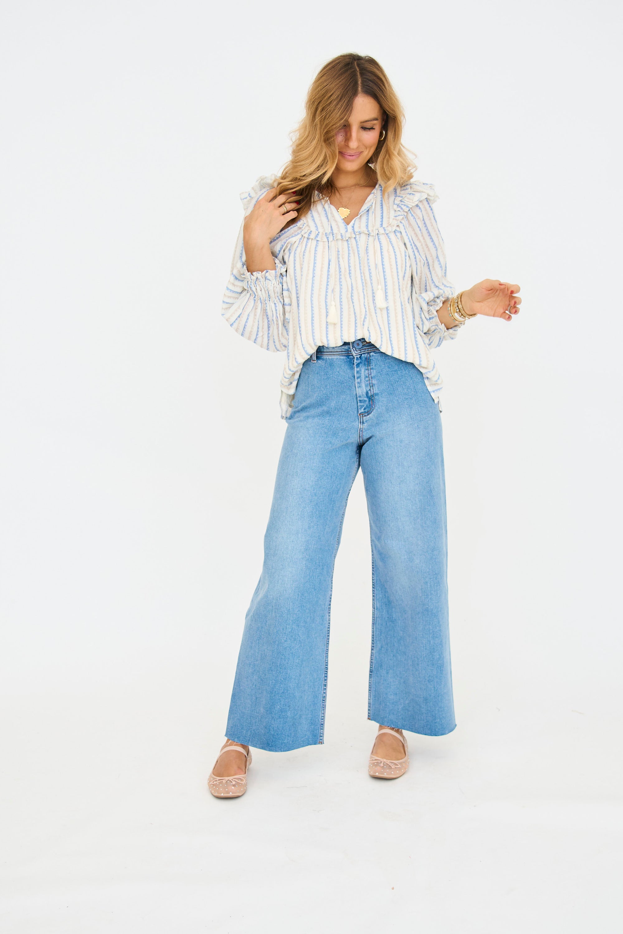 Leah Neutral Stripe Blouse