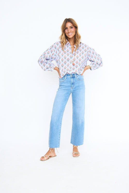 London Floral Poplin Button Up Top