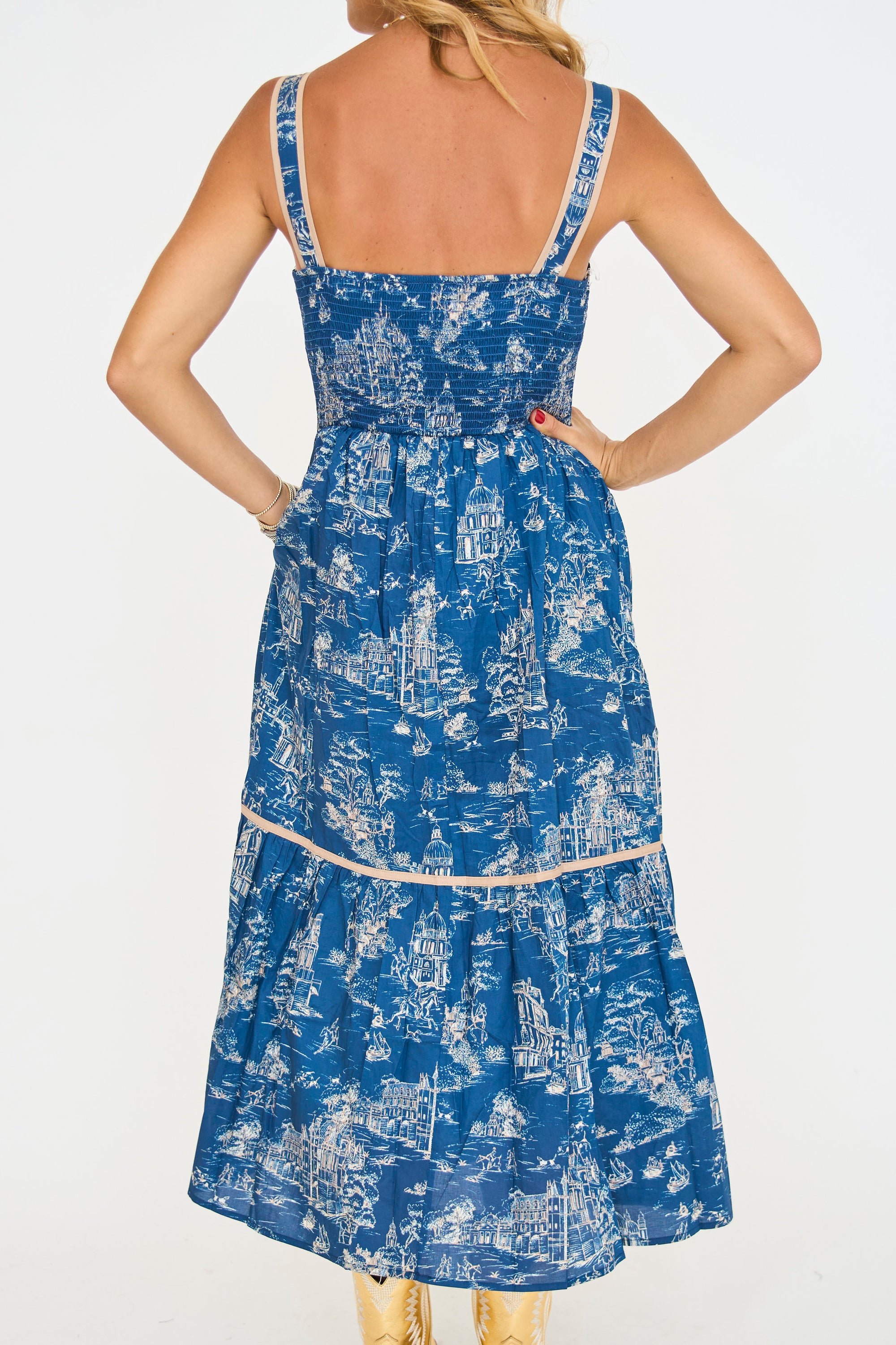 Indigo Toile Midi Dress