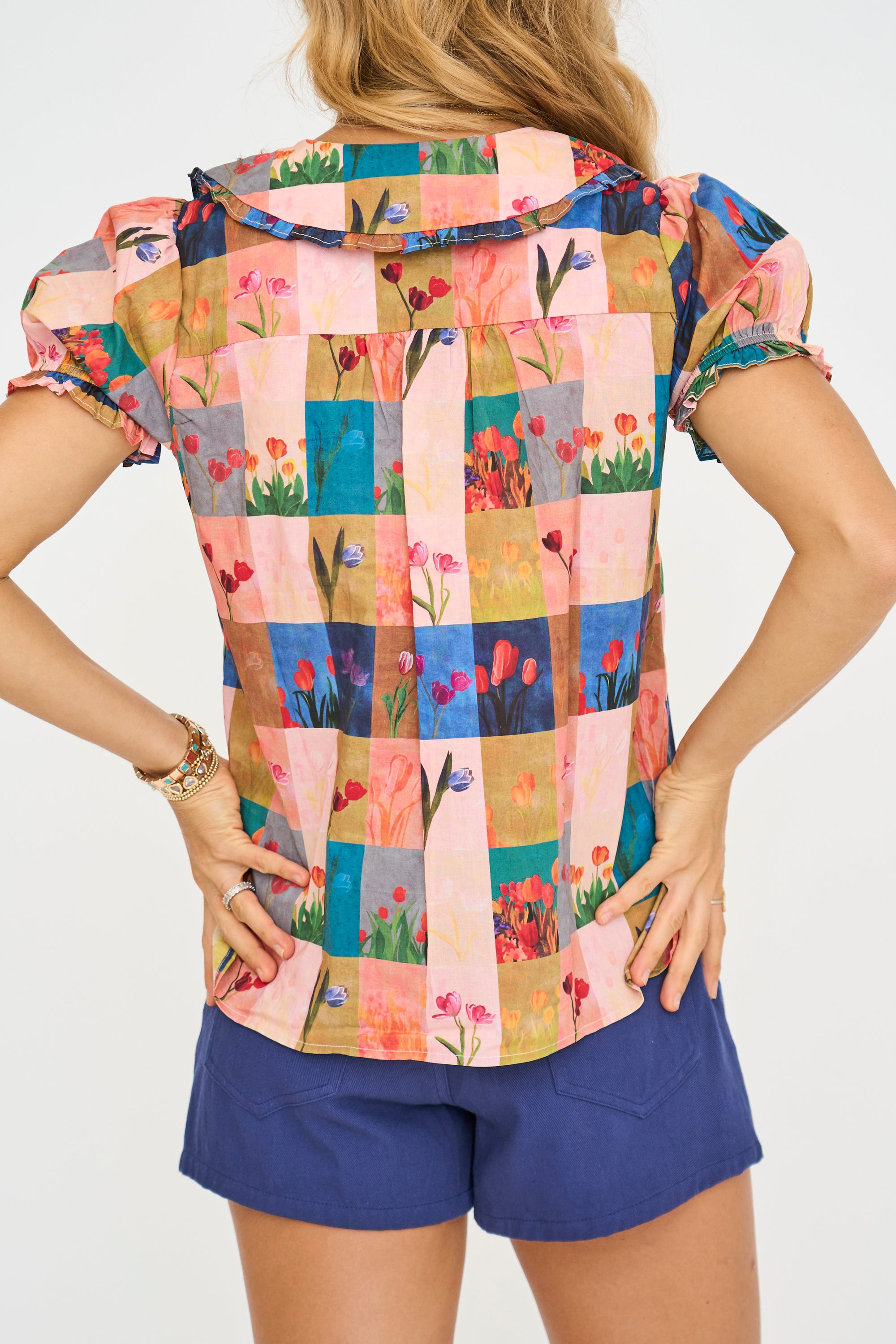 Peter Pan Collar Patchwork Top