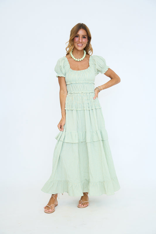 Alice Gingham Tiered Puff Sleeve Maxi Dress