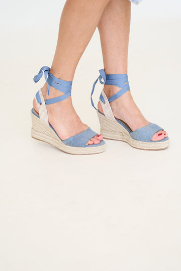 Denim Lace-up Espadrille Wedge Sandal
