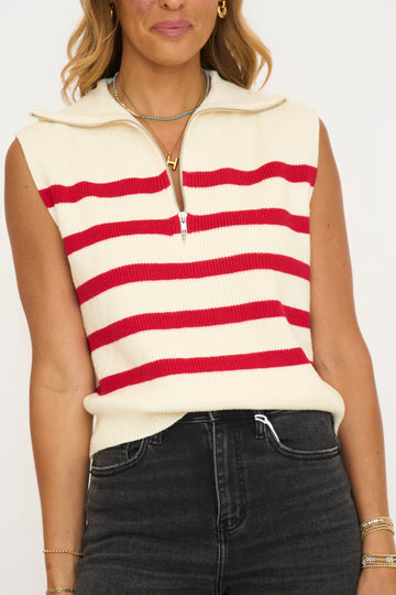 Striped Knit Half Zip Sweater Vest