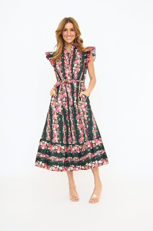 Ruffle Scallop Embroidery Floral Midi Dress