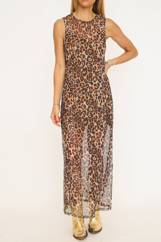 Briony Leopard Celie Mesh Maxi Dress