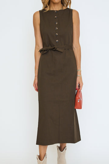 Boat Neck Buttoned Midi Dress