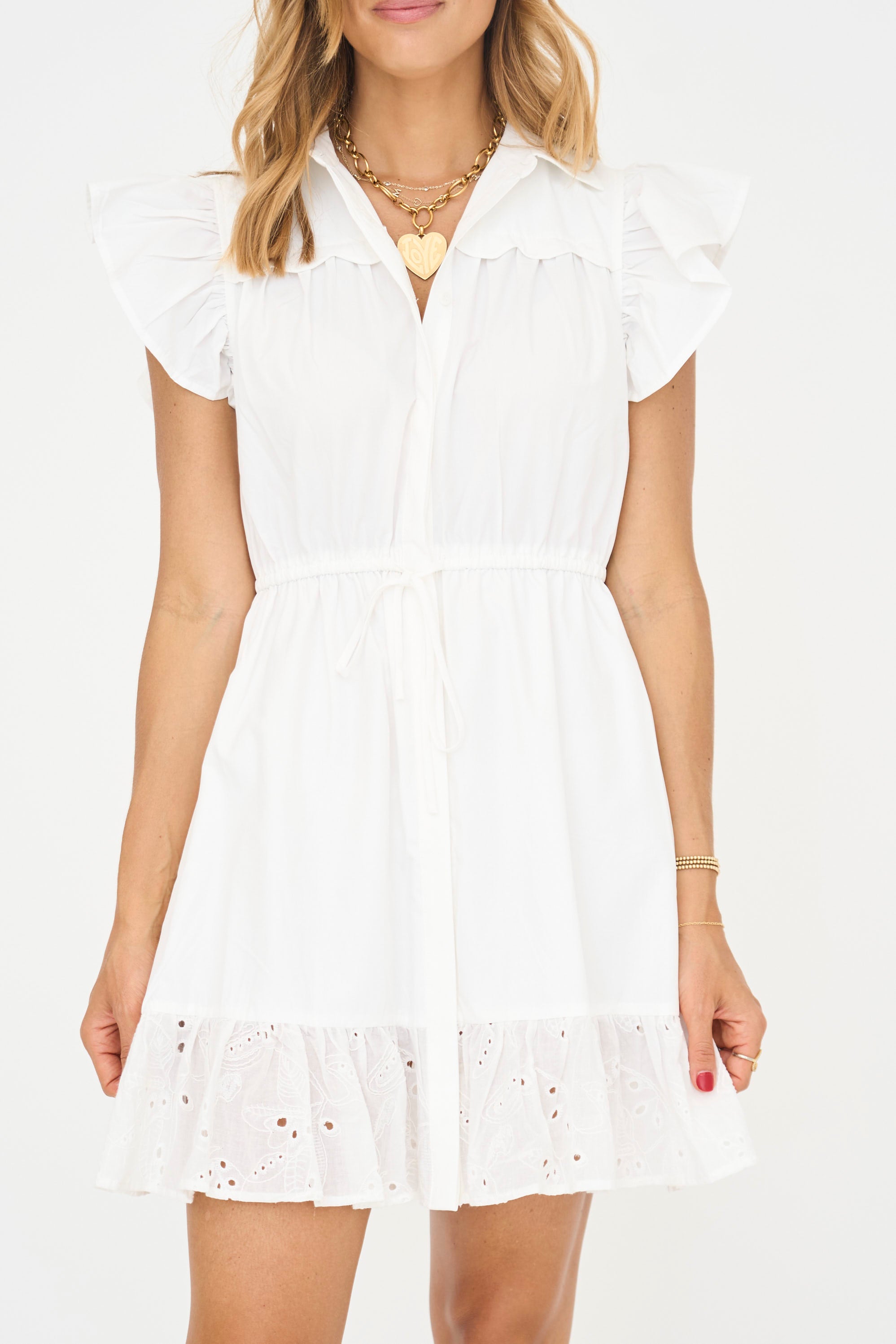 Reese White Tie Waist Shirt Dress