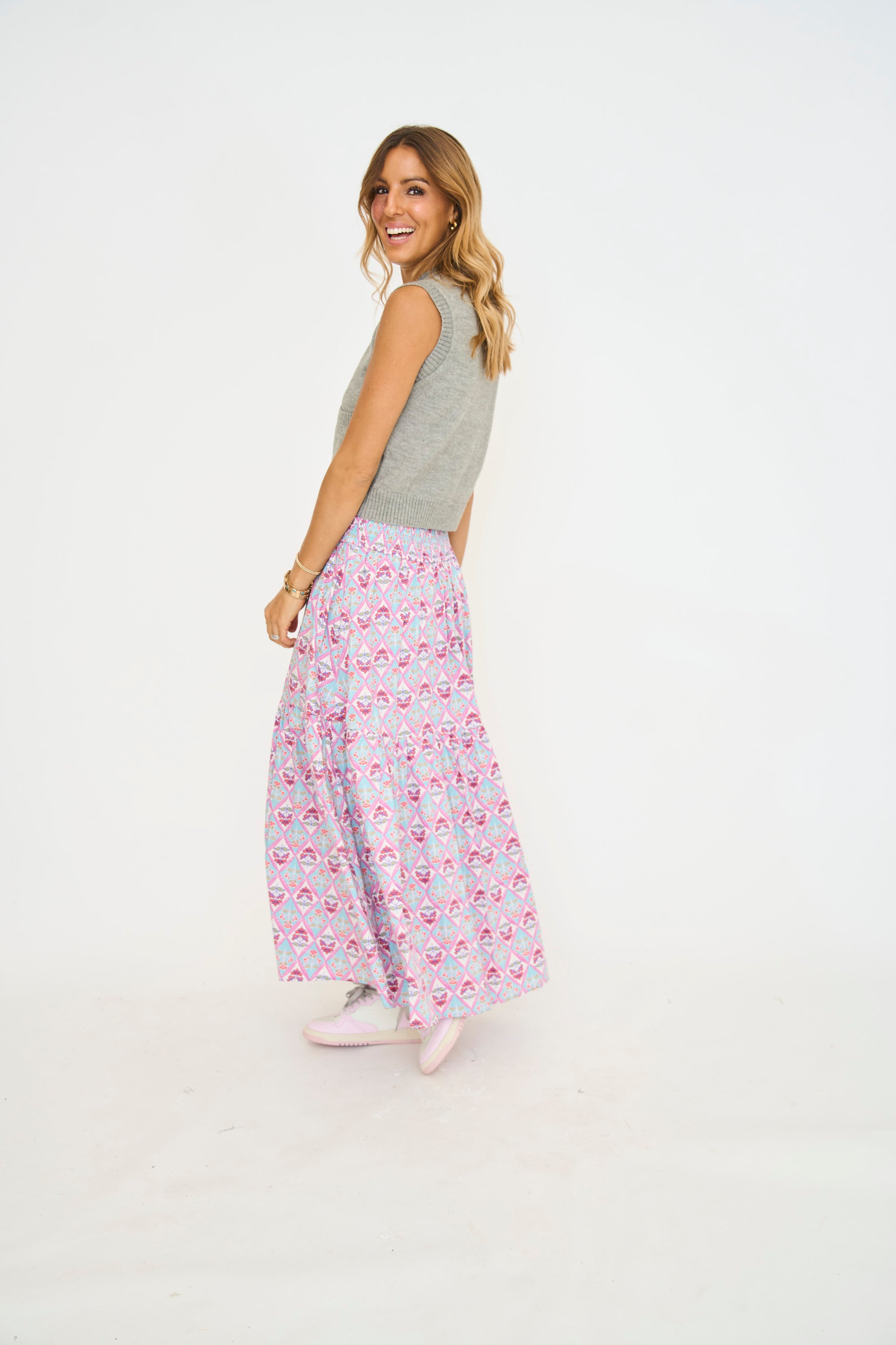 Paris Floral Smock Waist Maxi Skirt