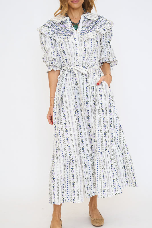 French Floral Peter Pan Collar Maxi Dress