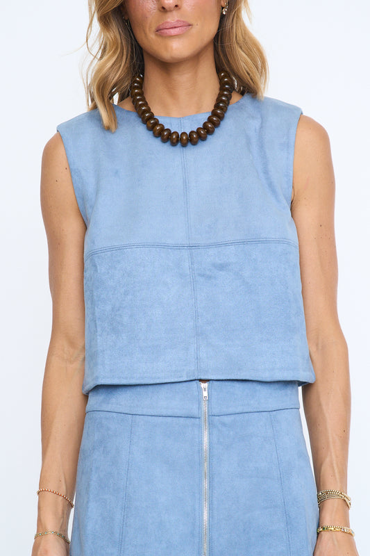 Baby Blue Suede Sleeveless Top