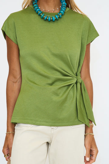 Olive Front Tie Tee