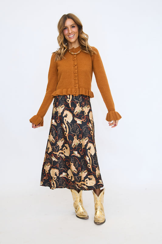 Ruffle Cropped Cardigan - Burnt Orange