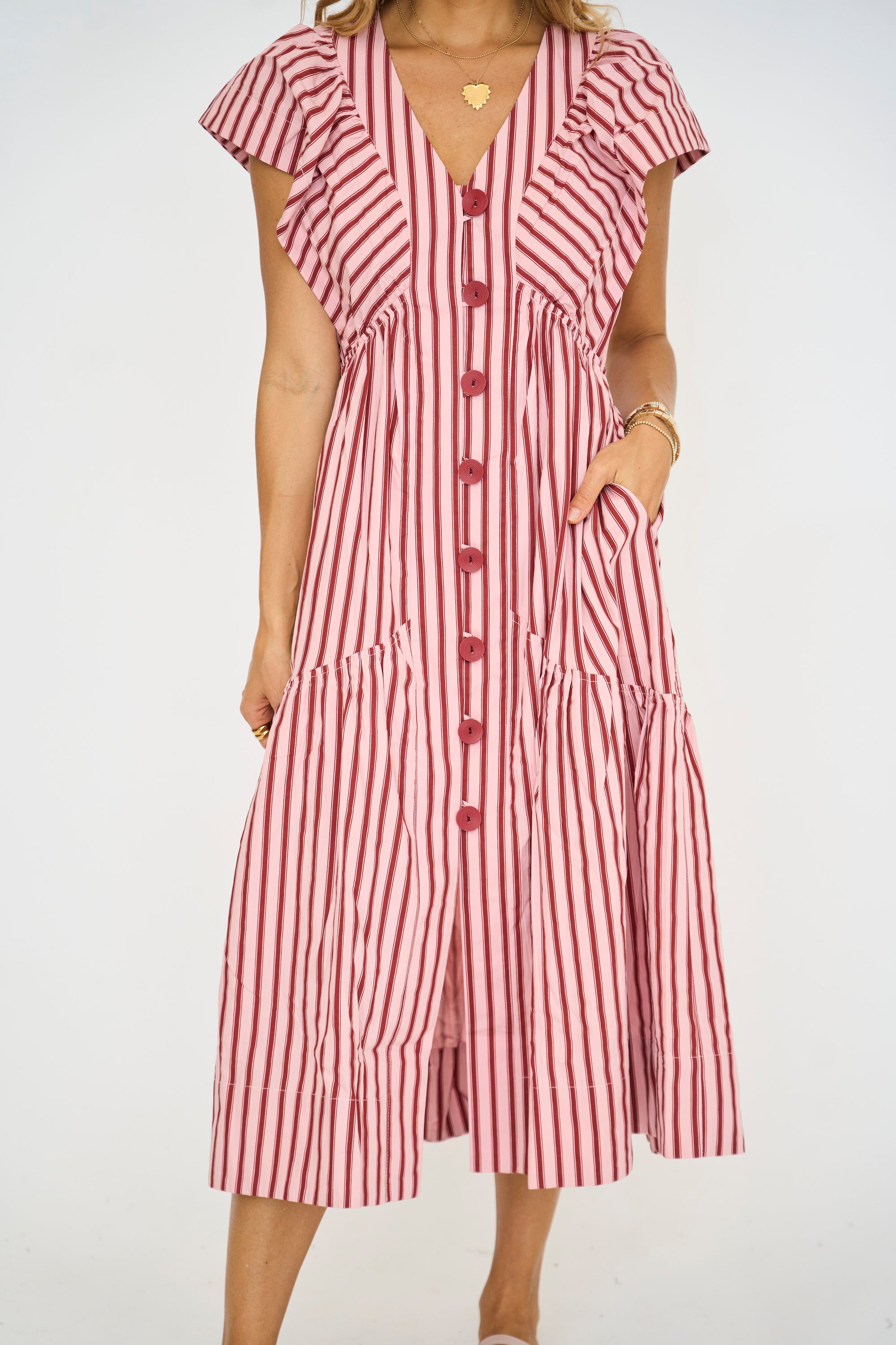 Candy Stripe Vneck Midi Dress