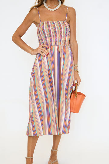 Multicolor Stripe Smocked Maxi Dress