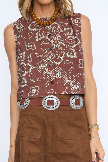 Bandana Button Sleeveless Top