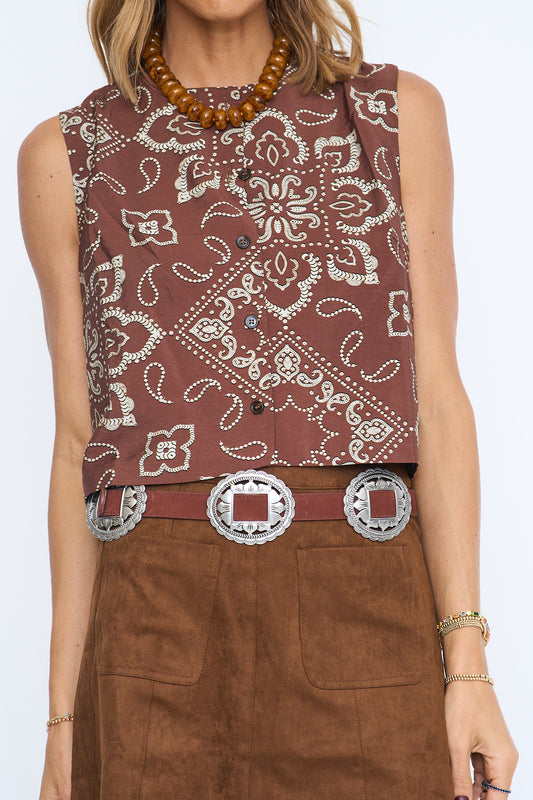 Bandana Button Sleeveless Top